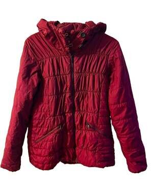 Columbia Thermal Coil Women’s M Burgundy Hooded Puffer Jacket Zip Lightweight